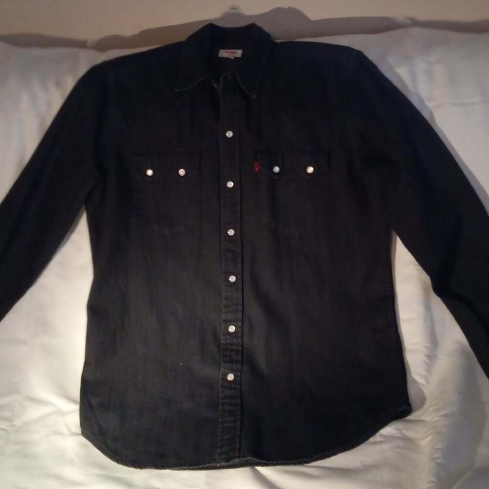 Levis Classic Western Black Denim Pearl Snap Button Shirt